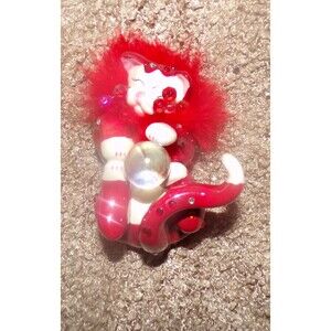 Rare WhimsiClay Red Cat Figurine With Crystal Ball, rhinestone accents with boa